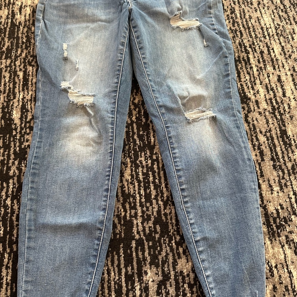 Maurices Blue Skinny Jeans with Distressed Details